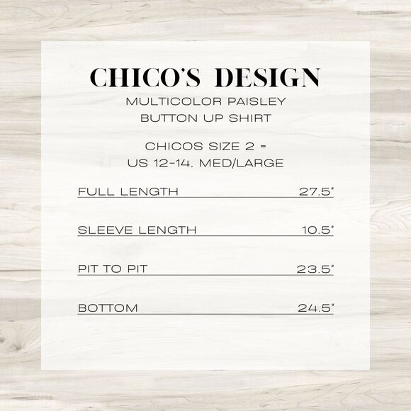 Vtg Chicos Design Button Up Shirt Large Sz 2 Multicolor Paisley Rayon Blouse - Picture 11 of 11